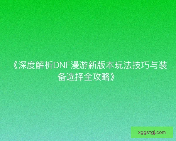 《深度解析DNF漫游新版本玩法技巧与装备选择全攻略》